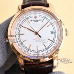 Perfect replica of the Swiss 9015 movement Patek Philippe rose gold case and leather strap watch 